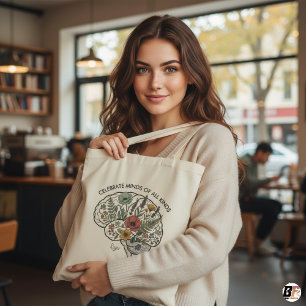 Bolso De Tela Neurodiversidad Floral Cerebro Salud Mental Person