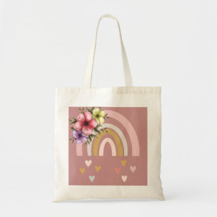 Bolso De Tela Neutral Color Boho Rainbow with Flowers