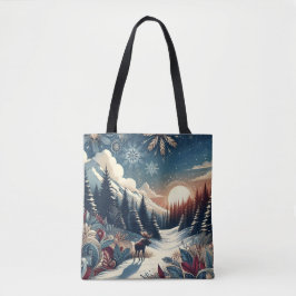 Bolso De Tela Nevada Noche Moose Forest Mountains Patrón Boho