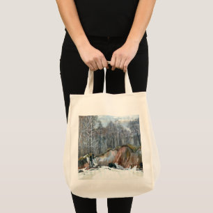 Bolso De Tela Nevado pintando acuarela sobre seda