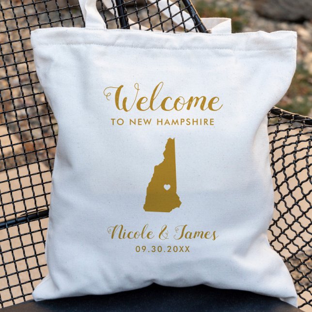 Bolso De Tela New Hampshire Map Boda Bag Welcome Bag, Gold (Subido por el creador)
