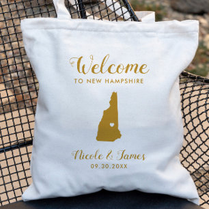 Bolso De Tela New Hampshire Map Boda Bag Welcome Bag, Gold