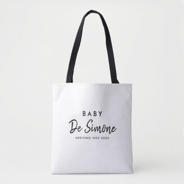 Bolso De Tela New Mom Black White Pregnancy Announcement (Anverso)