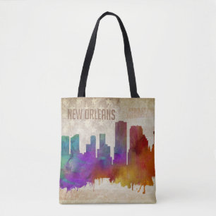Bolso De Tela New Orleans, horizonte de la ciudad de la acuarela