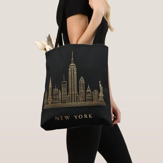 Bolso De Tela New York City Skyline Gold Line Art (Detalle)