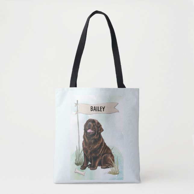 Bolso De Tela Newfoundland Acuarela Perro Personalizado (Anverso)