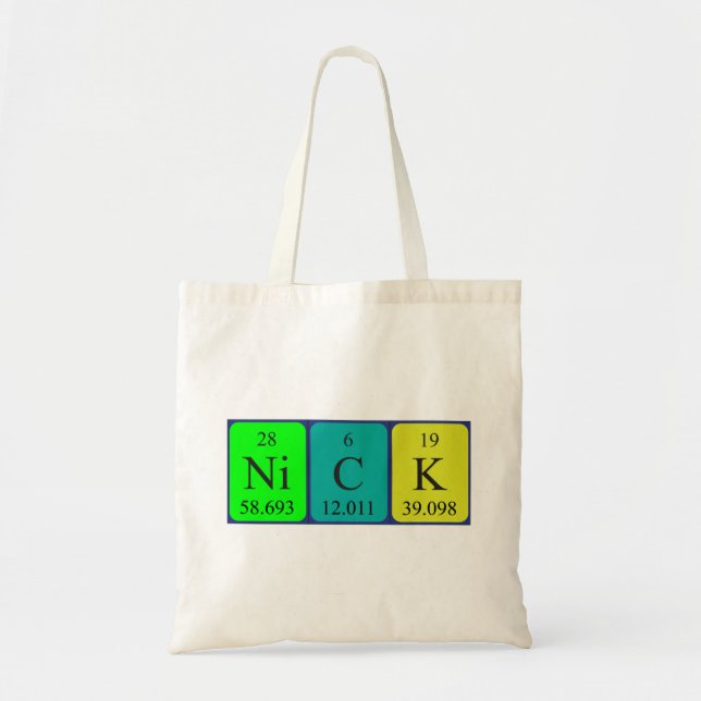 Bolso De Tela Nick nombre de tabla periódica (Frente)