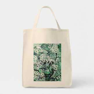 Bolso De Tela NIDO DE AVES ENTRE FLORES DE VELOCIDAD Verde Blanc