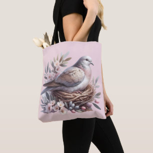 Bolso De Tela Nido Rubor Dove con flores y ramas de olivo