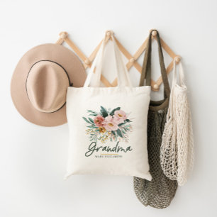 Bolso De Tela Nieta floral de acuarela moderna de escritura eleg