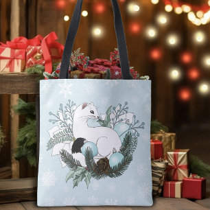 Bolso De Tela Nieve de Navidad en Azul y Armiño Blanco