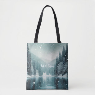 Bolso De Tela Nieve en invierno, lago de montaña