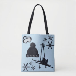 Bolso De Tela Nieve negra, plata y azul.