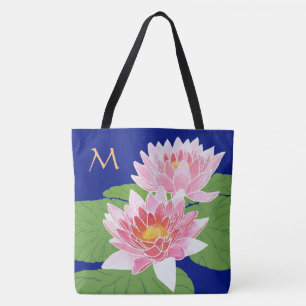 Bolso De Tela Nieves de agua rosada monogramadas en azul