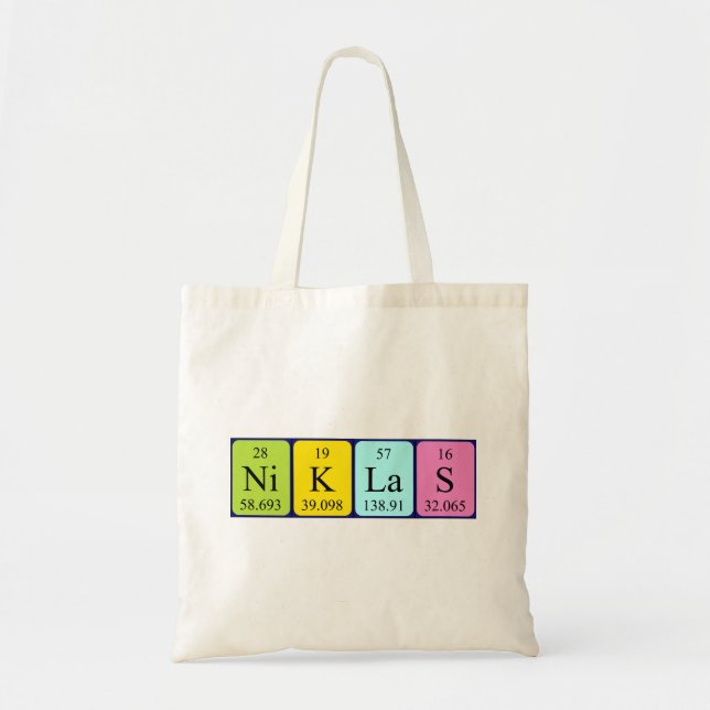 Bolso De Tela Niklas nombre de tabla periódica (Frente)