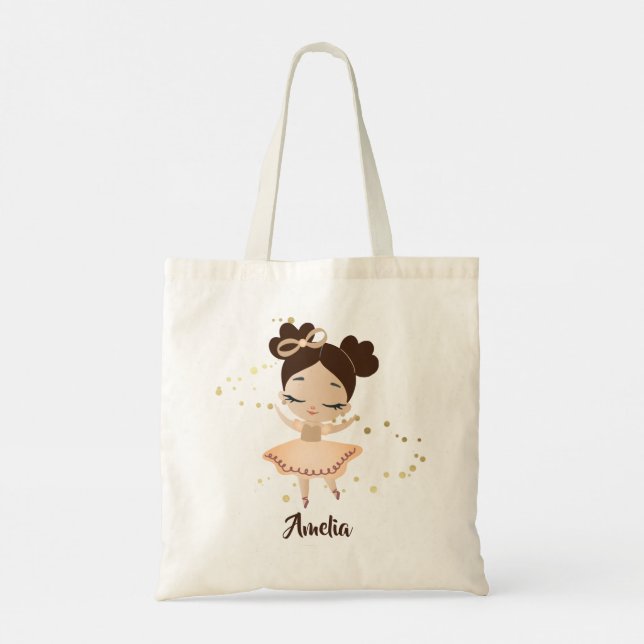 Bolso De Tela Niña bailando Ballerina con Bow, espuma de oro (Reverso)