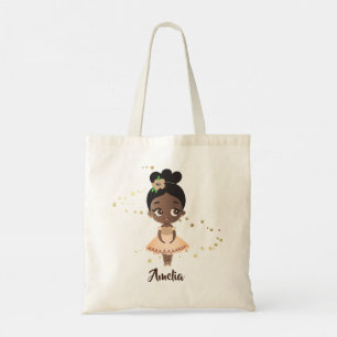 Bolso De Tela Niña bailarina bailarina con flores, oro