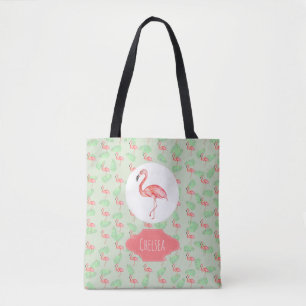 Bolso De Tela Niña Bebé Color de Agua Tropical Flamingo Nombre
