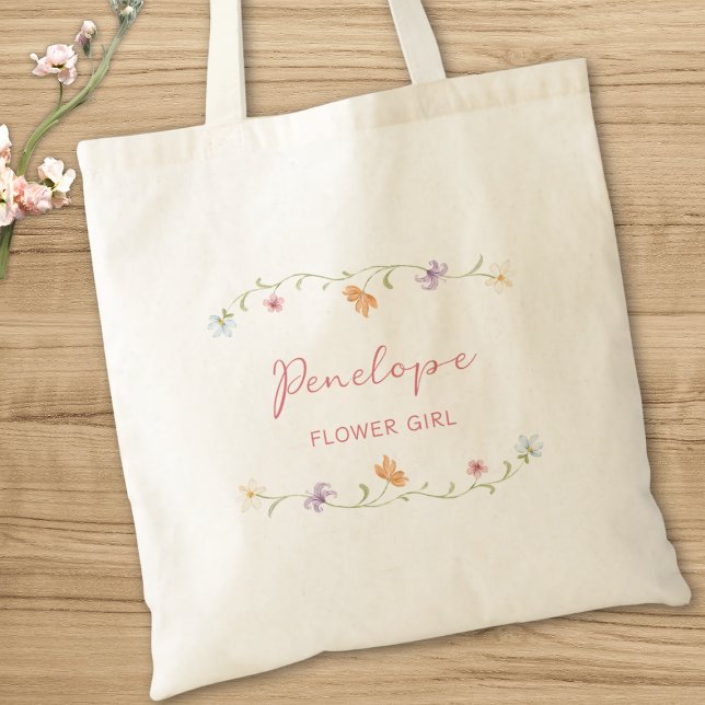 Bolso De Tela Niña de las flores personalizada acuarela floral b (Subido por el creador)