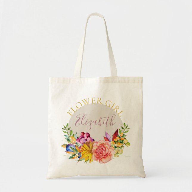 Bolso De Tela Niña flor con nombre Bouquet floral (Frente)