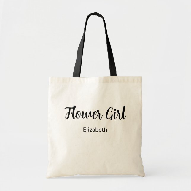 Bolso De Tela Niña Flor Negro Script Chica Na,e (Frente)