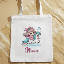 Bolso De Tela Niña linda con unicornio