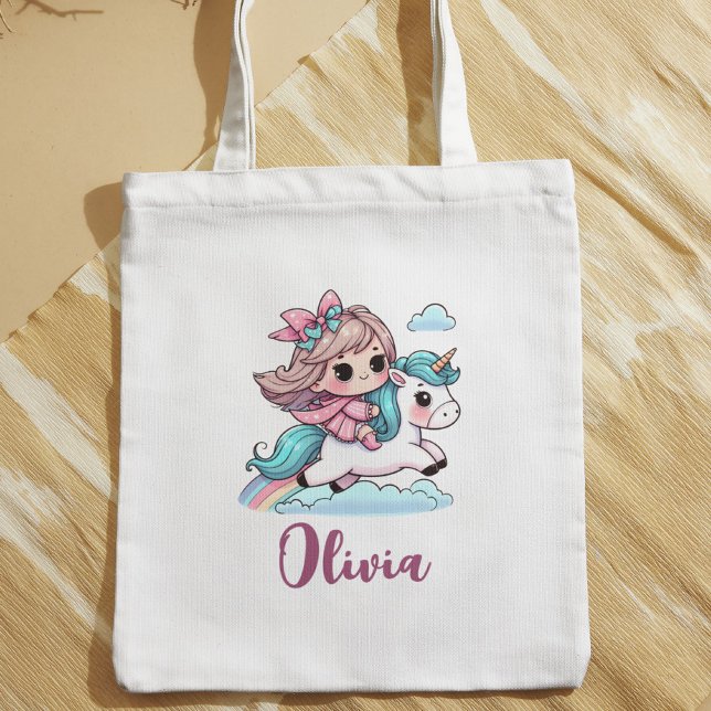 Bolso De Tela Niña linda con unicornio (Subido por el creador)