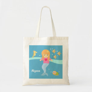 Bolso De Tela Niña Linda Sirena Bajo Animales Marinos