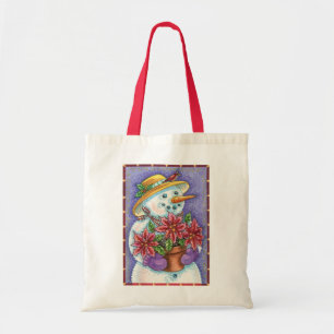 Bolso De Tela Niña Navideña Adorable Muñeco de Nieve con Poinset