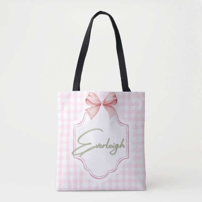 Bolso De Tela Niña Niñera Everleigh Personalizada Gingham (Anverso)