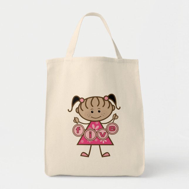Bolso De Tela Niña pequeña 5 camisetas de cumpleaños y regalos (Frente)