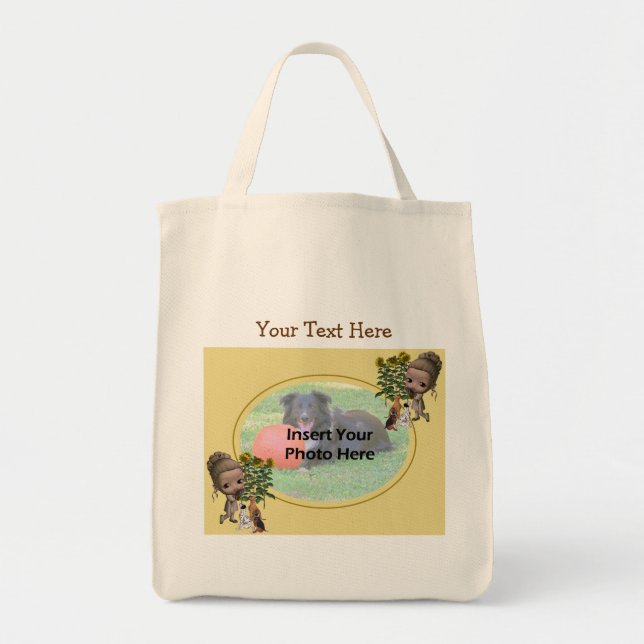 Bolso De Tela Niña pequeña con foto de cachorros (Frente)