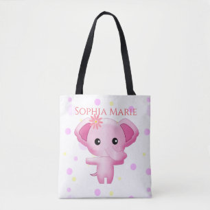 Bolso De Tela Niña pequeña y rosa dulce elefante