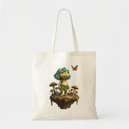 Bolso De Tela Niña Rana Adorable Entre Hongos con Mariposa
