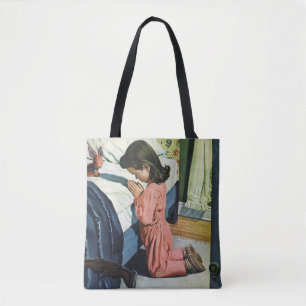 Bolso De Tela Niña rezando antes de acostarse, el Padrenuestro