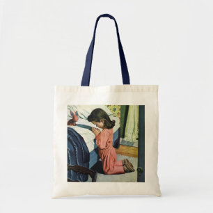 Bolso De Tela Niña rezando antes de acostarse, el Padrenuestro