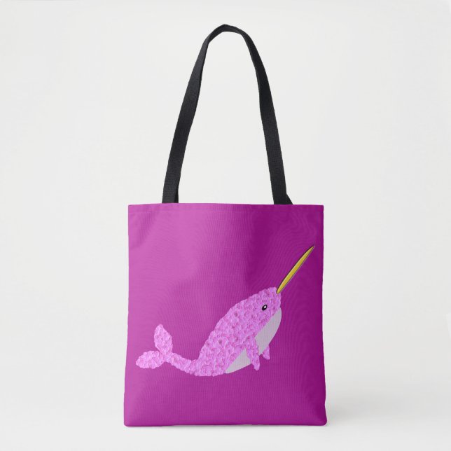 Bolso De Tela Niña Rosa bonito Narwhal Patterada (Anverso)