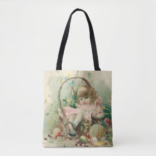 Bolso De Tela Niña Victoriana Vintage, Cesta de Frutas de Primav