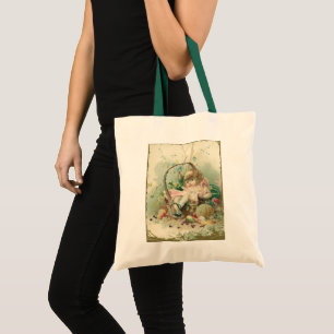 Bolso De Tela Niña Victoriana Vintage, Cesta de Frutas de Primav