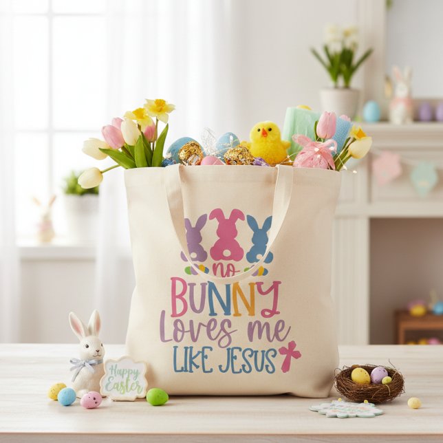 Bolso De Tela Ningún Conejo Me Ama Como Jesucristo Cristiano Col (No Bunny Loves Me Like Jesus Colorful Christian Tote Bag)