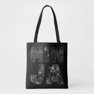 Bolso De Tela Ninja Hermoso Texto Blanco Sobre Negro