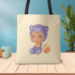 Bolso De Tela Niño Chica traje de oso púrpura con traje amarillo