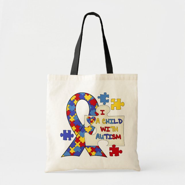 Bolso De Tela Niño con la cinta de la conciencia del autismo (Frente)