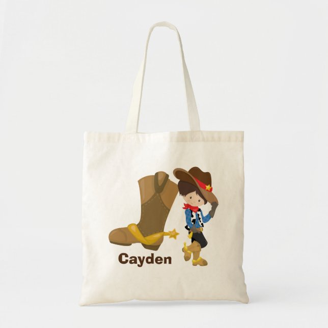 Bolso De Tela Niño Cowboy Personalizado Niños Rodeo Salvaje Oest (Frente)