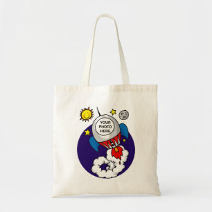 Bolso De Tela niño del espacio del cohete - añada su propia fo