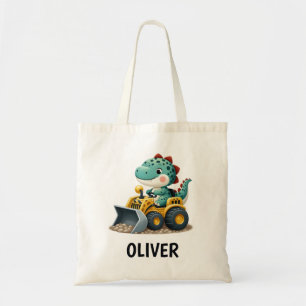 Bolso De Tela Niño Dinosaurio en Vehículo de Construcción Amaril