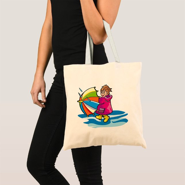 Bolso De Tela Niño En Lluvia Con El Paraguas Tote Bag (Subido por el creador)