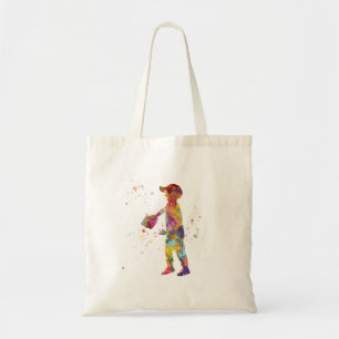 Bolso De Tela Niño juega béisbol en acuarela