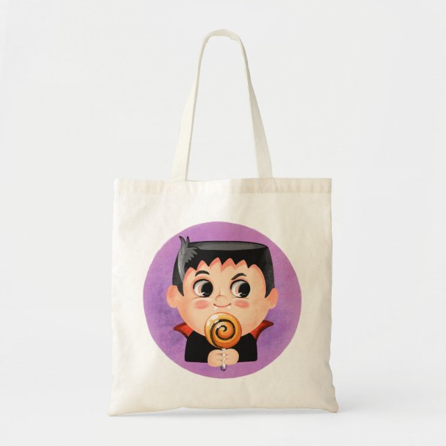 Bolso De Tela Niño lindo con disfraz de Halloween vampiro (Frente)