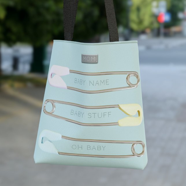 Bolso De Tela Niño moderno Diaper azul Pin Tote Bag (Just add your initials and baby name to this cute diaper pin tote bag)